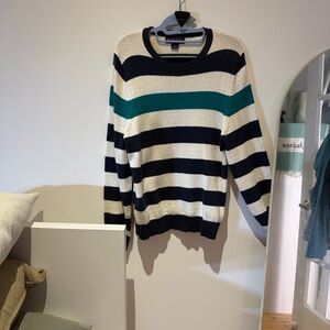 BROOK’S BROTHER Striped Crewneck Sweater in Cream, Navy & Teal